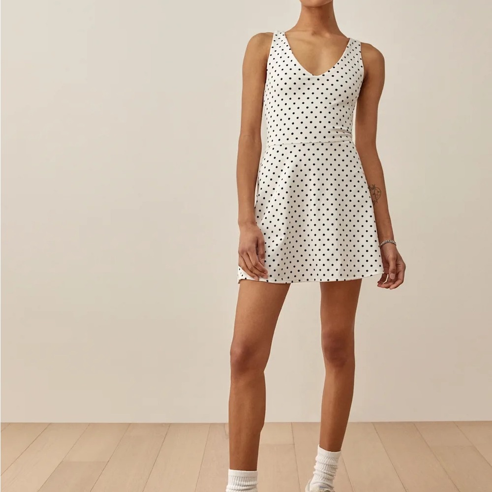 Reformation Black and White Polka Dot Mini Dress
